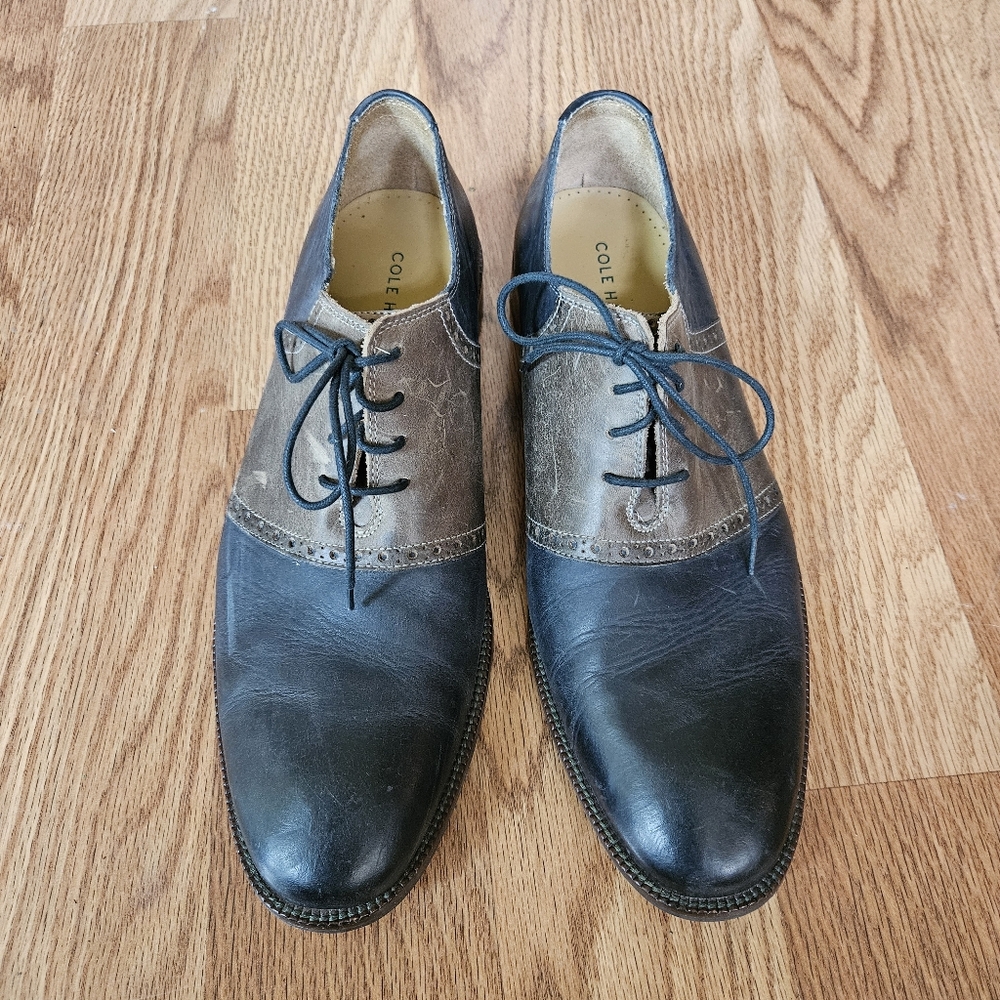 Cole Haan Two-Tone Navy Blue and Brown Leather Oxfords - Picture 6 of 6